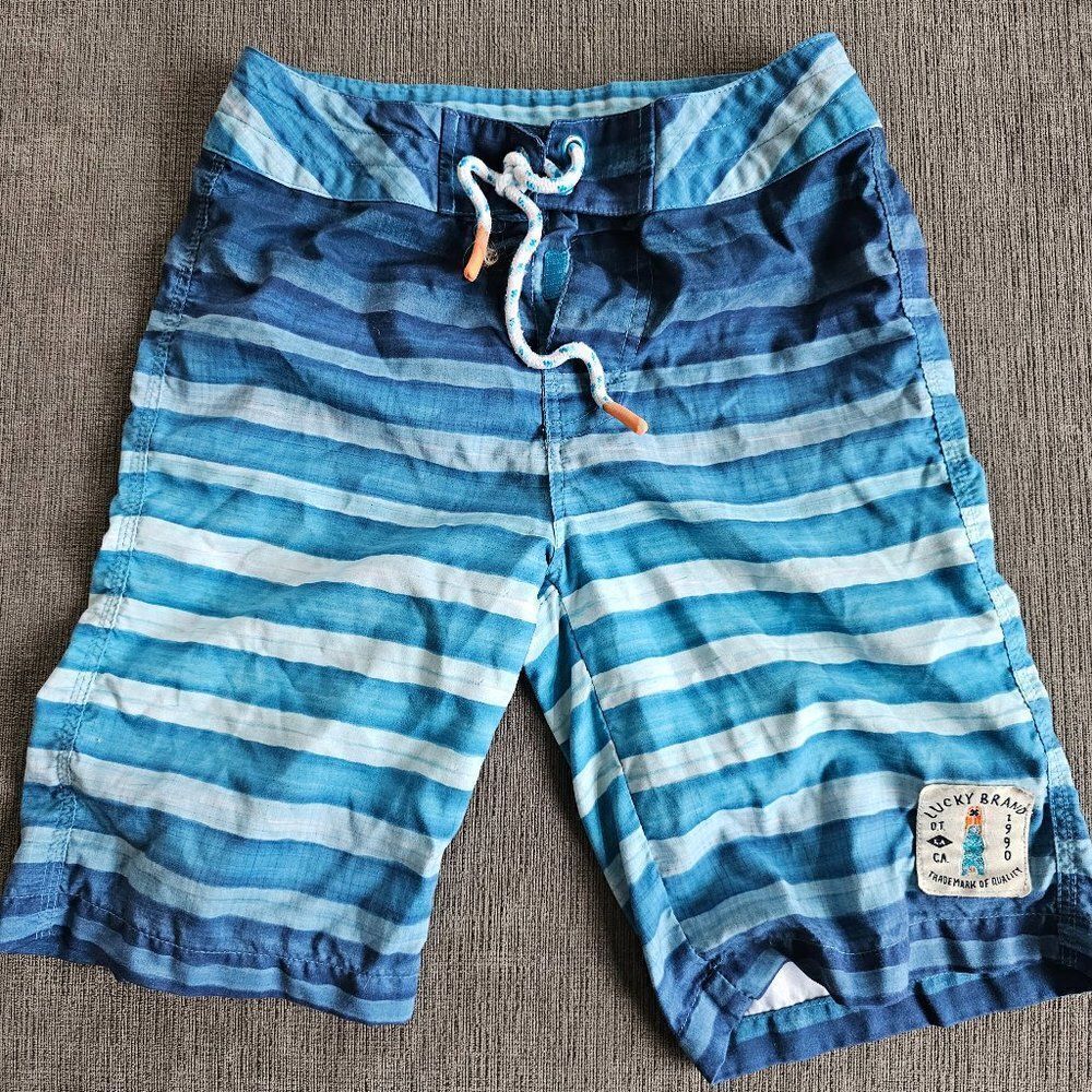 Lucky Brand Boys Blue Stripped Pattern Drawstring Closure Summer Shorts Size 12